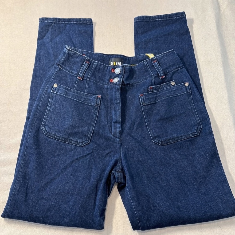 Maeve Anthropologie High Rise Slim Straight Jeans Women’s 10/12 Dark Wash Ankle - Picture 4 of 11